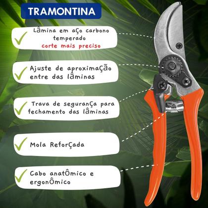 Imagem de Tesoura Poda Tramontina Profissional Reforçada Para Cortes De Até 1,7CM - Super Afiada