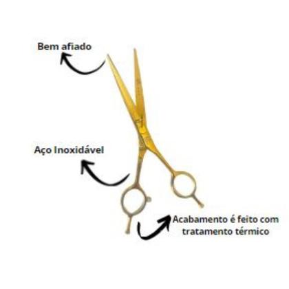 Imagem de Tesoura profissional umi fio laser ac dourada 7.0 polegadas barbeiro