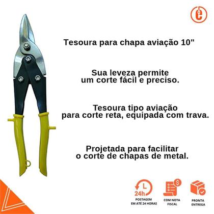 Imagem de Tesoura Tipo Aviação para Chapa 10" Corte Reto Starfer