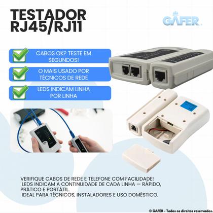 Imagem de Testador de Cabos de Rede RJ45 e Telefone RJ11 GAFER Módulo Remote, LEDs Precisos