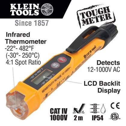 Imagem de Testador de tensão Klein Tools NCVT-4IR 12-1000V AC com termômetro IR