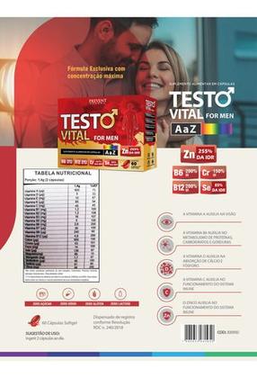 Imagem de Testo Vital For Men E Zinco A a Z 60 Cáps SoftGel Prevent Pharma