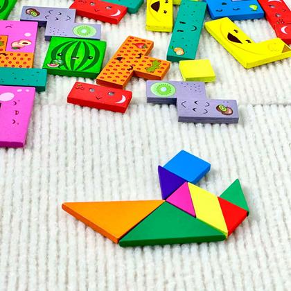 Imagem de Tetris Madeira Brinquedo Educativo Jogo Combinação De Peças