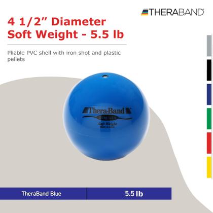 Imagem de THERABAND Peso Macio, 4,5 "Diâmetro Mão Realizada Bola em forma de bola isotônica ponderada para exercícios isométricos, treinamento de força e exercícios de reabilitação, fortalecimento do ombro e reabilitação cirúrgica, azul, 5,5 libras