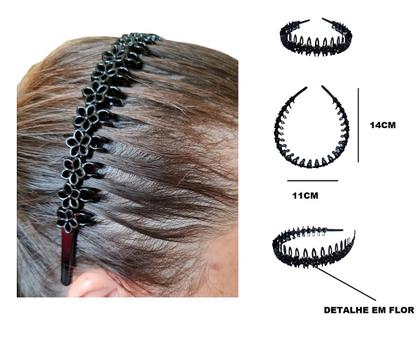 Imagem de Tiara Arco Diadema Preto Flor c/ pentes Acessório De Cabelo