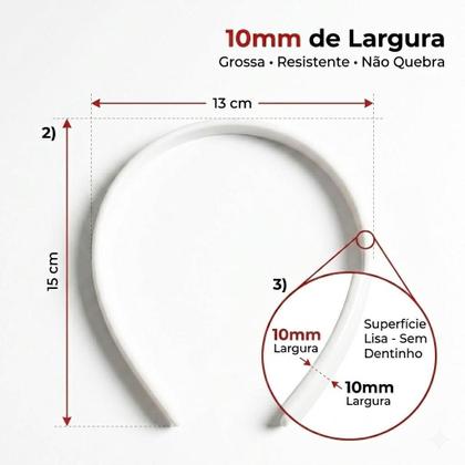 Imagem de Tiara Arquinho Branco Liso Para Artesanatos 10mm Cabelo Com 50 Peças
