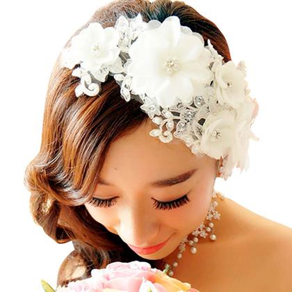 Imagem de Tiara Arranjo Cabelo Noiva Pérol Prateada Fio Strass Flor