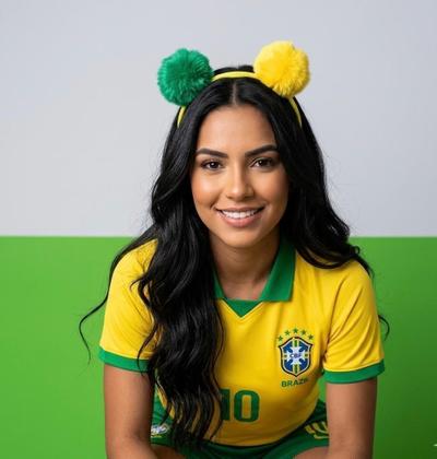 Imagem de Tiara de cabelo Feminino Adulto e Infantil Pompom pelúcia copa do mundo Brasil Verde e amarelo Torcida Moda 2026