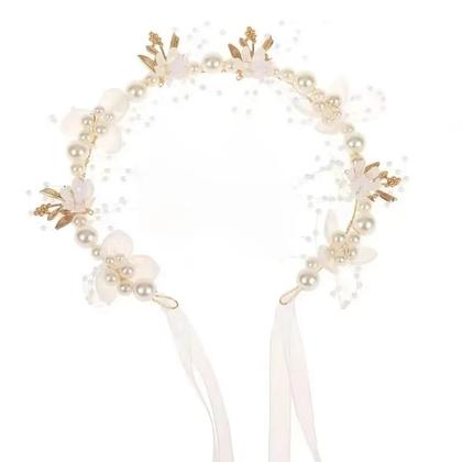 Imagem de Tiara De Pérolas Com Flores Para Meninas, Acessório De Cabelo Romântico E Kawaii Para Crianças