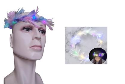 Imagem de Tiara Guirlanda Anjo Branco Com Penas Led Fantasia- Kit 5Un