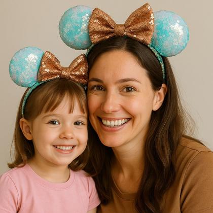 Imagem de Tiara Laço Rosê Orelhas Azul Lantejoulas Minnie