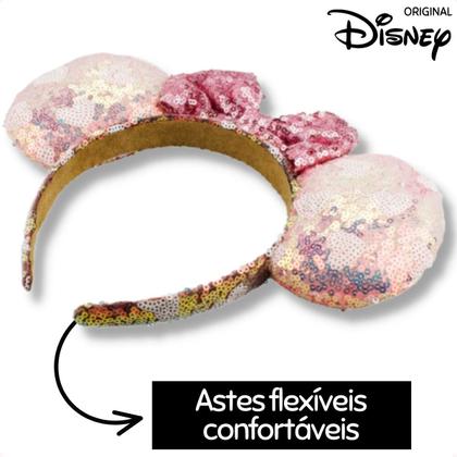 Imagem de Tiara Minnie Rosa Orelinha Brilhante Arquinho Coroa Arco Diadema Laço Festa Viagem Disney Original
