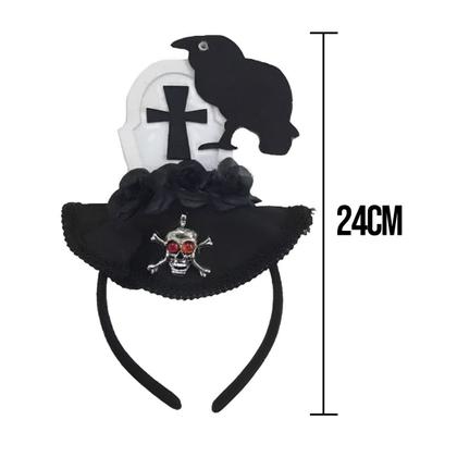 Imagem de Tiara Túmulo Caveira Corvo Flores Halloween