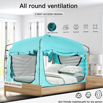 Imagem de Tienda de Cama Portátil Porayhut para Privacidad para Dormir, Color Verde Azulado Completo