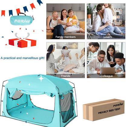 Imagem de Tienda de Cama Portátil Porayhut para Privacidad para Dormir, Color Verde Azulado Completo