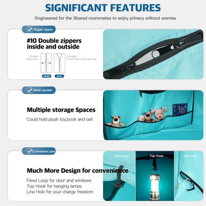 Imagem de Tienda de Cama Portátil Porayhut para Privacidad para Dormir, Color Verde Azulado Completo