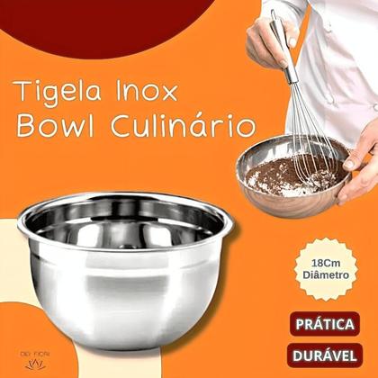 Imagem de Tigela Bowl Multiuso 18cm Diâmetro Em Aço Inox Profissional Bacia Culinaria de Cozinha Saladas Massa