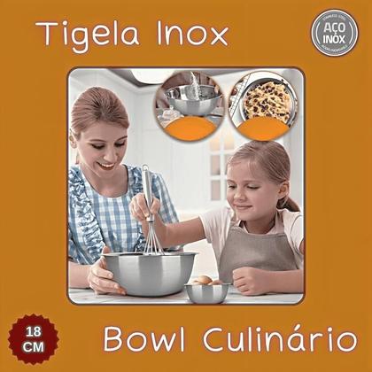 Imagem de Tigela Bowl Multiuso 18cm Diâmetro Em Aço Inox Profissional Bacia Culinaria de Cozinha Saladas Massa