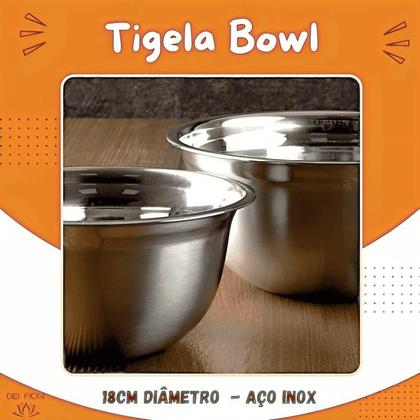 Imagem de Tigela Bowl Multiuso 18cm Diâmetro Em Aço Inox Profissional Bacia Culinaria de Cozinha Saladas Massa