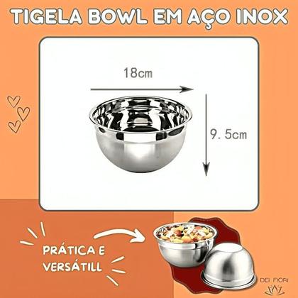 Imagem de Tigela Bowl Multiuso 18cm Diâmetro Em Aço Inox Profissional Bacia Culinaria de Cozinha Saladas Massa
