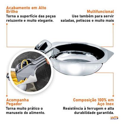 Imagem de Tigela Com Pegador Em Aço Inox Para Servir Massas Tortéi Pastel Bowl Bacia 1,5 Litros Conjunto Kit 2 Peças Para Cozinha