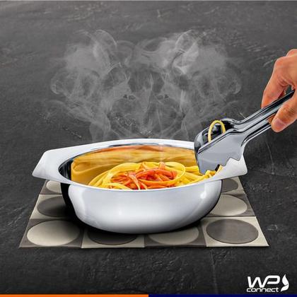 Imagem de Tigela Com Pegador Em Aço Inox Para Servir Massas Tortéi Pastel Bowl Bacia 1,5 Litros Conjunto Kit 2 Peças Para Cozinha