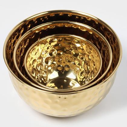 Imagem de Tigela Inox Bowl Cumbuca Kit 3 uni Salada Fruteira Refeiçao Buffet Mesa Posta Sala de Jantar Cozinha Versatil Multiuso