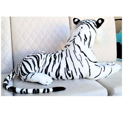 Imagem de Tigre Branco de Pelúcia Realista Grande Decoração Safari