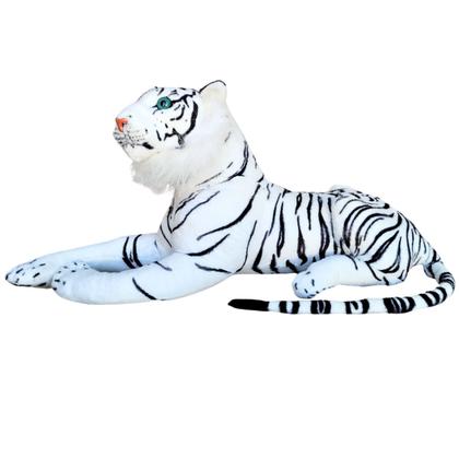 Imagem de Tigre Branco de Pelúcia Realista Grande Decoração Safari