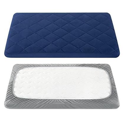 Imagem de TILLYOU 2 Pack Cloudy Soft Pack N Play Sheets Fitted Quilted, Respirável Thick Play Yard Playpen Sheets, 39 "x27" x5" Fits Mini / Portable Crib Mattress Pack N Play Mattress Pad, Cinza e Marinha