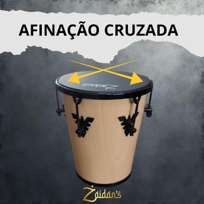 Imagem de Timba 35x10 Zaidans  Madeira Verniz Natural, Pele Napa Preta, Som encorpado para Samba e Pagode, Leve e Portátil, Uso com mãos ou vassourinha