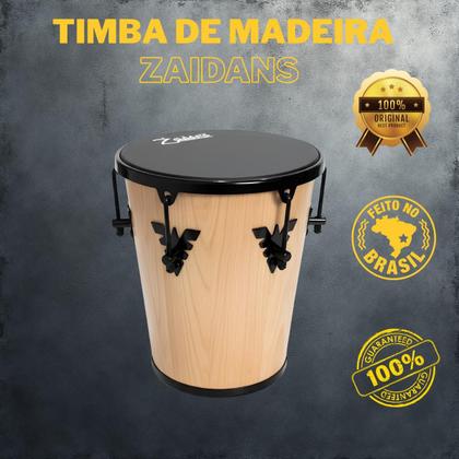 Imagem de Timba 35x10 Zaidans  Madeira Verniz Natural, Pele Napa Preta, Som encorpado para Samba e Pagode, Leve e Portátil, Uso com mãos ou vassourinha