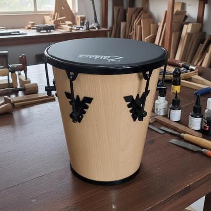Imagem de Timba 35x10 Zaidans  Madeira Verniz Natural, Pele Napa Preta, Som encorpado para Samba e Pagode, Leve e Portátil, Uso com mãos ou vassourinha