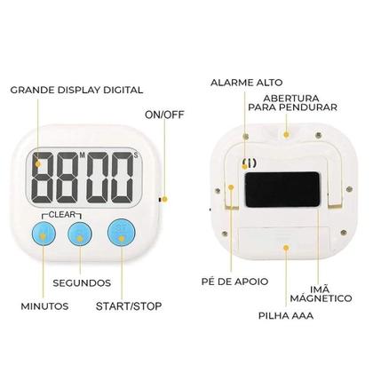 Imagem de Timer digital com alarme magnético cronômetro contagem regressiva e crescente cozinha estudos