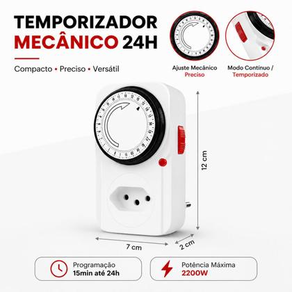Imagem de Timer Temporizador Analógico Bivolt 24 Horas Piscina Cozinha Aparelhos Residenciais Automação Tomada 110/220V Programáve