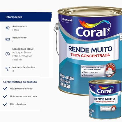 Imagem de Tinta Acrílica Rende Muito Branco Fosco 900ml Parede Coral Original