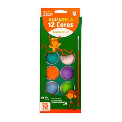 Imagem de Tinta Aquarela Leo Leo 12 cores com 12 pastilhas com Pincel Leonora