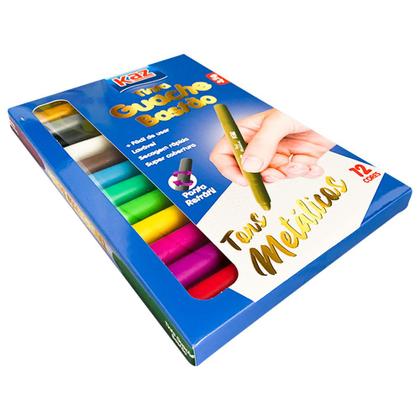 Imagem de Tinta Bastão Guache 12 Cores Escolar 2 Tons Diferentes Cor Tradicional