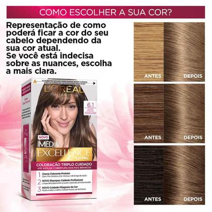 Imagem de Tinta de Cabelo Permanente Imédia Excellence L'Oréal Paris Creme 6.1 Louro Escuro Acinzentado