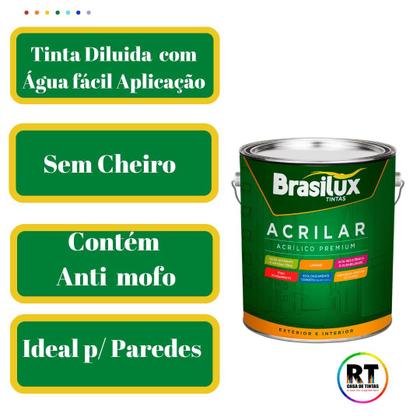Imagem de Tinta de  Parede Acrílica Azul Turquesa  3,2l Lavável Antimofo Acrilar Brasilux  Premium Várias Cores