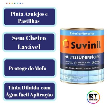 Imagem de Tinta Epóxi Base Água Suvinil Multissuperfícies Azulejos e Banheiros Antimofo Lavável 800ml