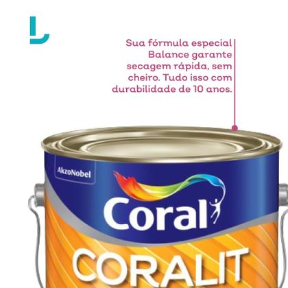 Imagem de Tinta Esmalte Sintetico Acetinado Balance Zero Odor Coralit Branco 900ml - Coral