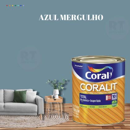 Imagem de Tinta Esmalte Sintético Base Água Cor Azul 800ml Coral Coralit Total Zero Acetinado p/Madeiras e Metais e Pintura em Artesanato de MDF.