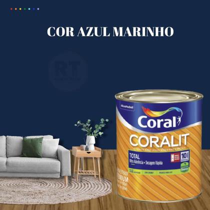 Imagem de Tinta Esmalte Sintético Base Água Cor Azul 800ml Coral Coralit Total Zero Acetinado p/Madeiras e Metais e Pintura em Artesanato de MDF.