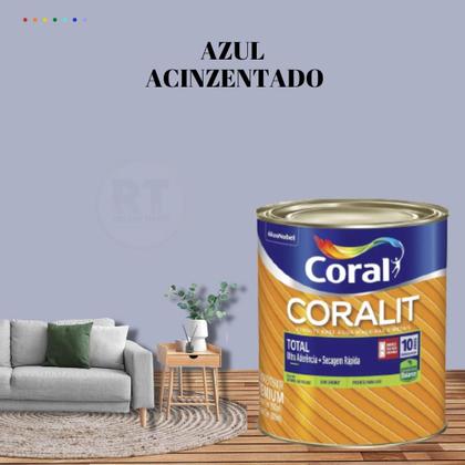 Imagem de Tinta Esmalte Sintético Base Água Cor Azul 800ml Coral Coralit Total Zero Brilhante p/Madeiras e Metais e Pintura em Artesanato de MDF.