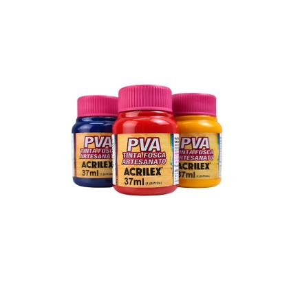 Imagem de Tinta Para Artesanato Fosca Pva 37ml Kit C/ 12 Cores Acrilex