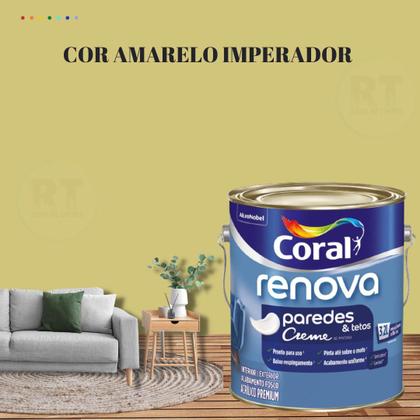 Imagem de Tinta Para Parede Acrílica Coral Renova Cor Amarelo 3,2l Lavável Premium Antimofo.