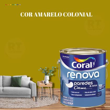 Imagem de Tinta Para Parede Acrílica Coral Renova Cor Amarelo 3,2l Lavável Premium Antimofo.