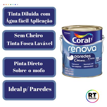 Imagem de Tinta Para Parede Acrílica Coral Renova Cor Cinza 3,2l Lavável Premium Antimofo Cor Cinza Elefante/ Cor Cinza Véu.