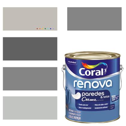 Imagem de Tinta Para Parede Acrílica Coral Renova Cor Cinza 3,2l Lavável Premium Antimofo Cor Cinza Elefante/ Cor Cinza Véu.